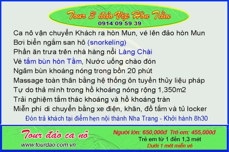 tour 3 đảo vip hòn tằm